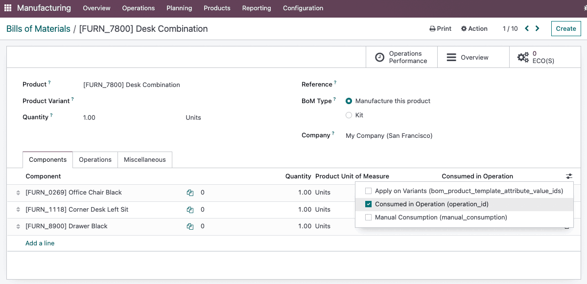 odoo consume product on project